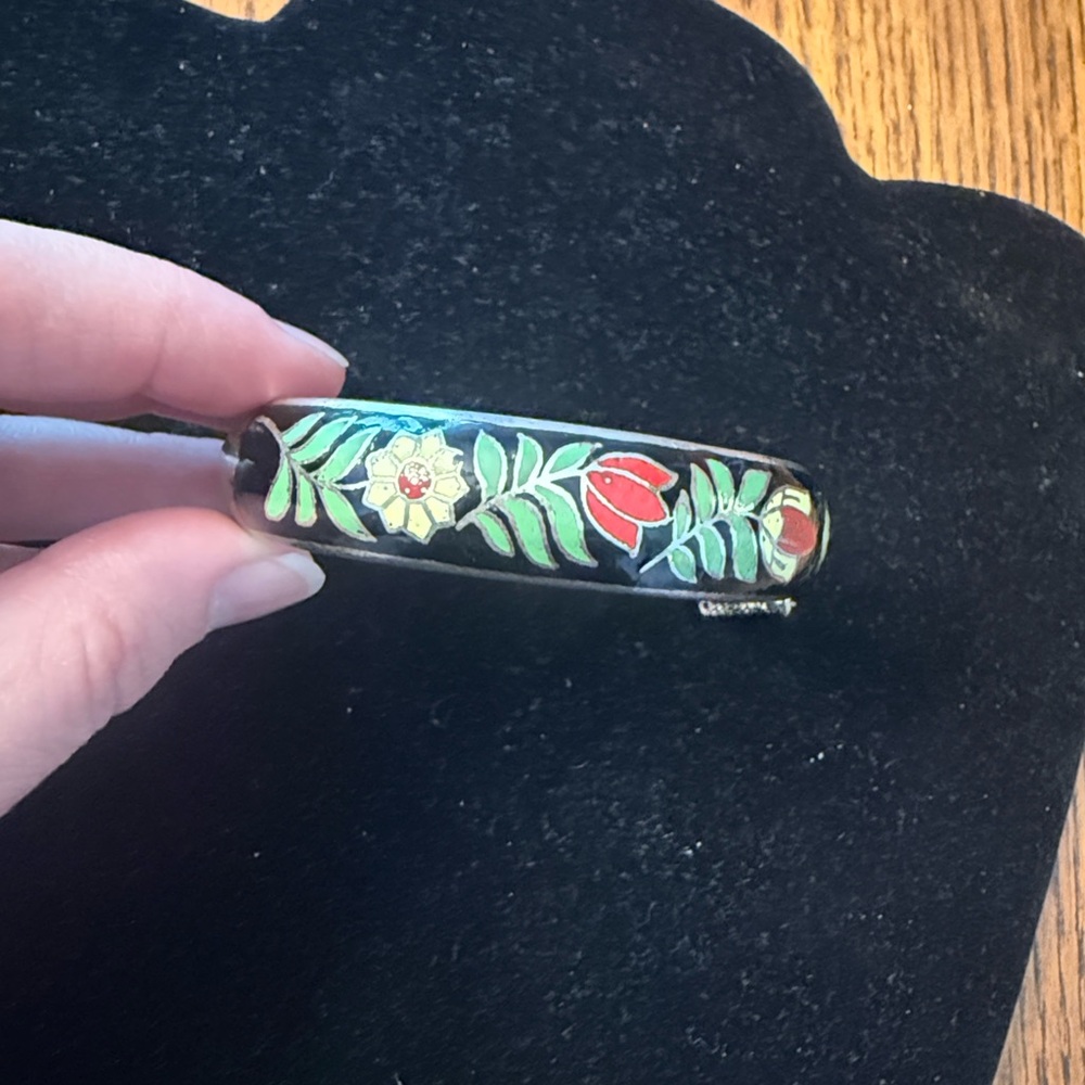 Vintage Floral Enamel Siam Sterling Bangle